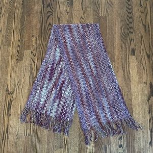 Missoni Purple Gray White Silver Red Sparkle Fringe Scarf